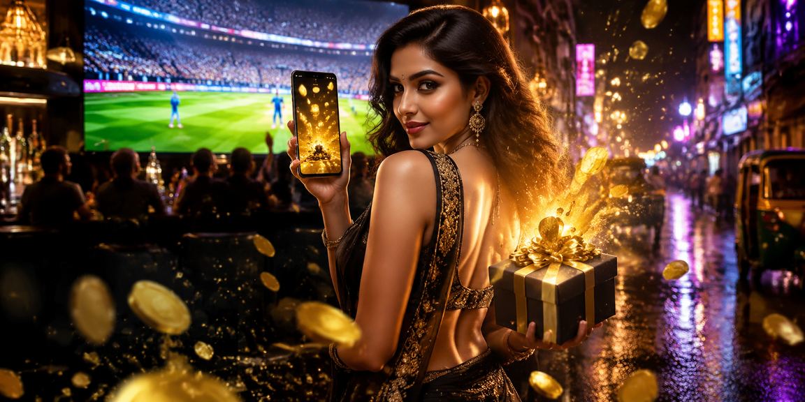 Bright neon cricket betting scene in India at night
