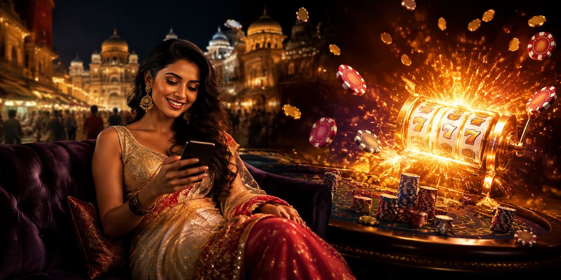 Indian player enjoying slot game on mobile in casual home setting