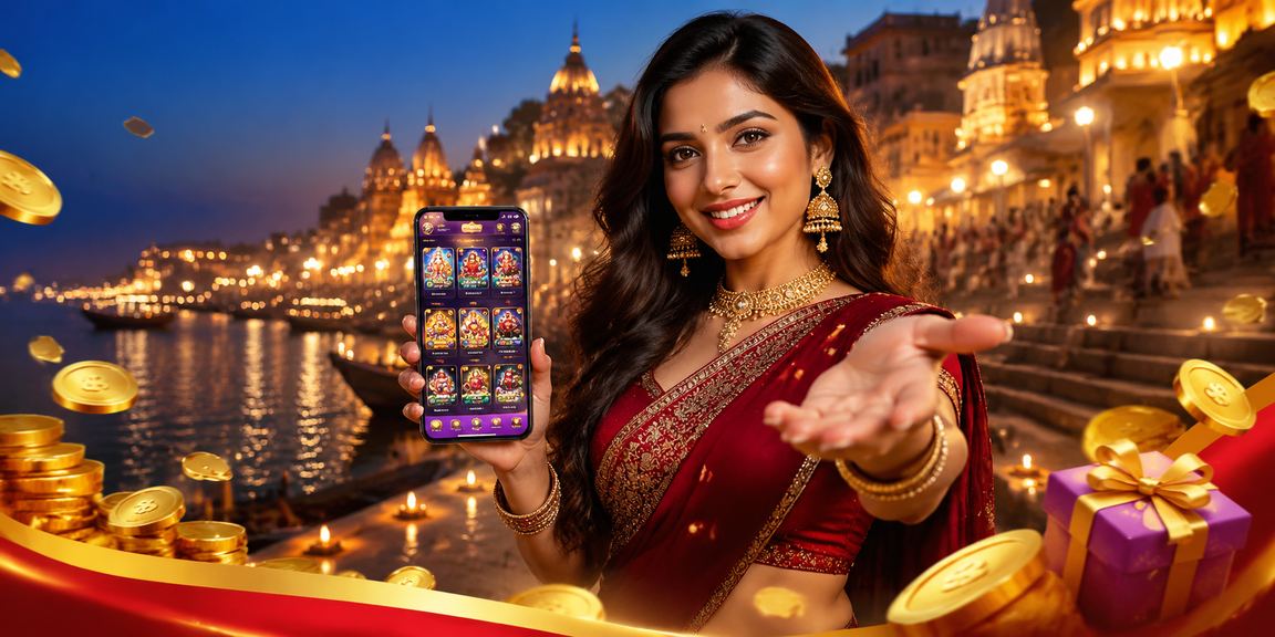 VIP bonus concept with Indian model near the Varanasi ghat